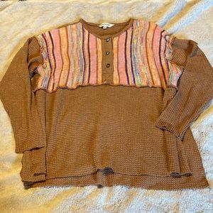 Davi & Dani Tunic Waffle Knit Boho Shirt